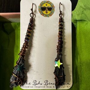 The Boho Beach Bum - Black Tourmaline Witch’s Broom Earring